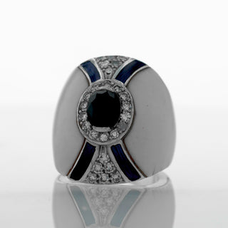 MISCELLANEOUS SAPPHIRE AND ENAMEL RING